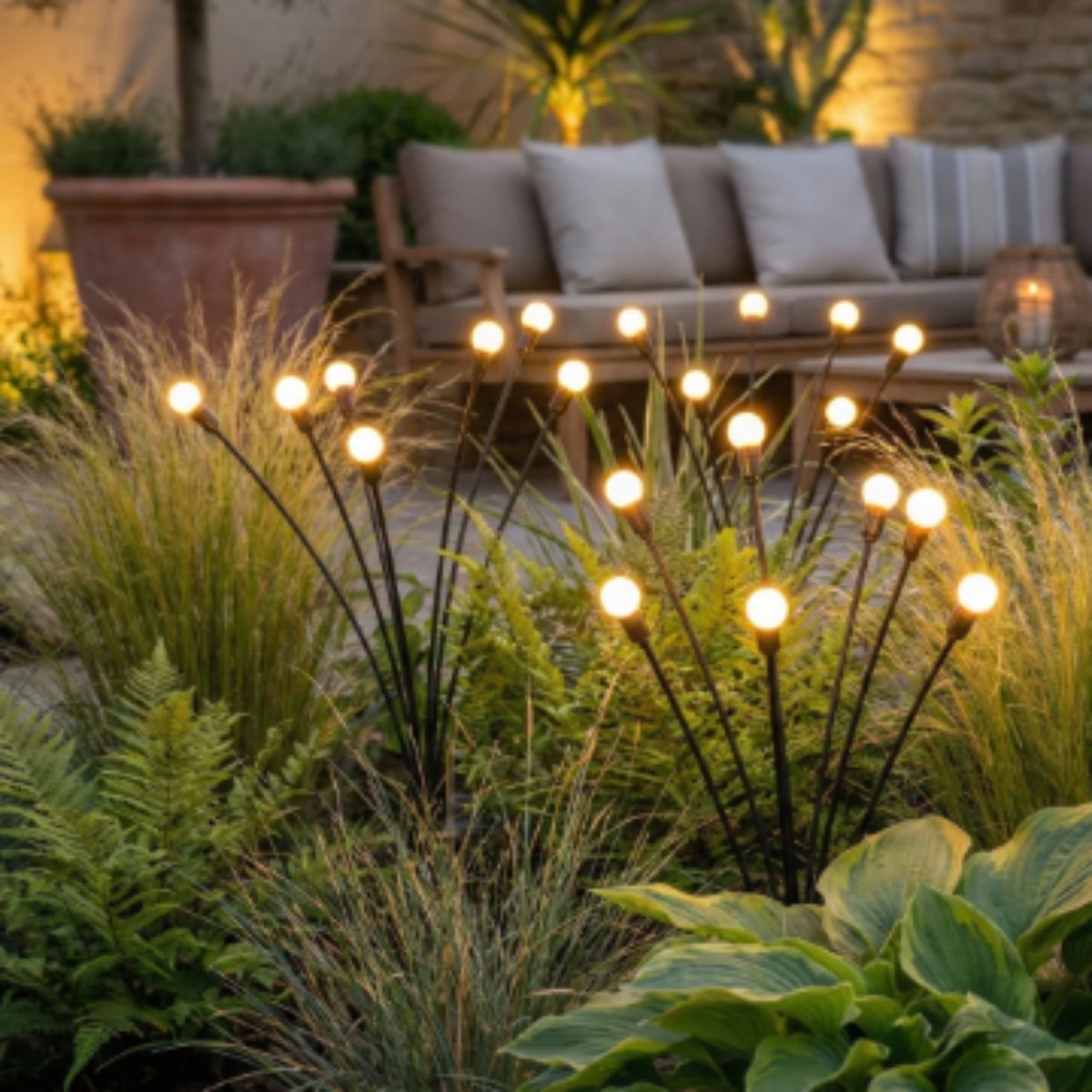 Solar Garden Lights With Firefly LED Stems, IP65 Pathway Stakes, 17.3 in, Sets of Six to Ten - Image 3