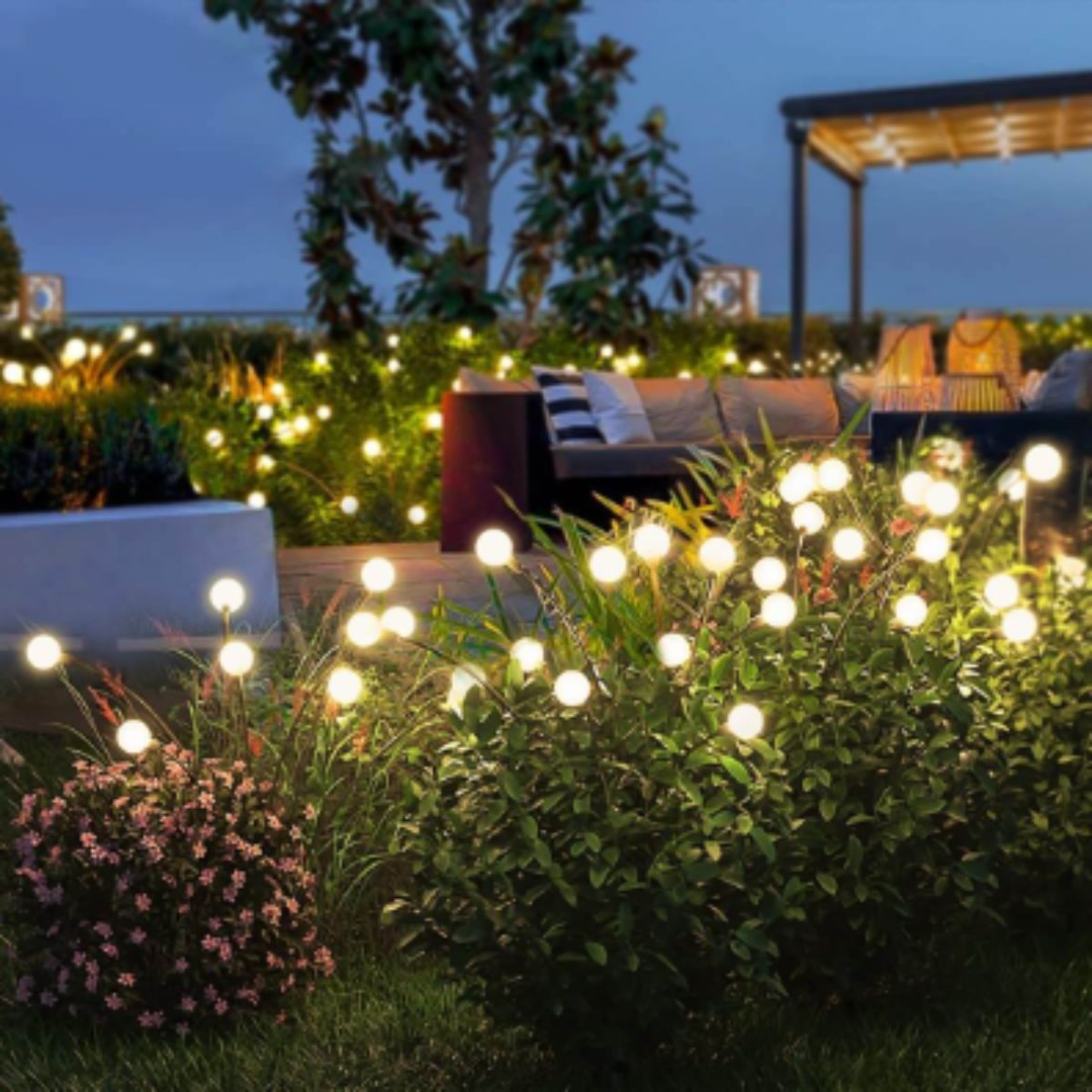 Solar Garden Lights With Firefly LED Stems, IP65 Pathway Stakes, 17.3 in, Sets of Six to Ten - Image 4
