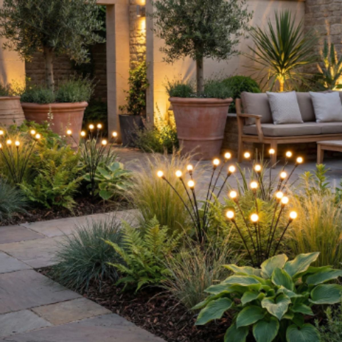 Solar Garden Lights With Firefly LED Stems, IP65 Pathway Stakes, 17.3 in, Sets of Six to Ten - Image 5