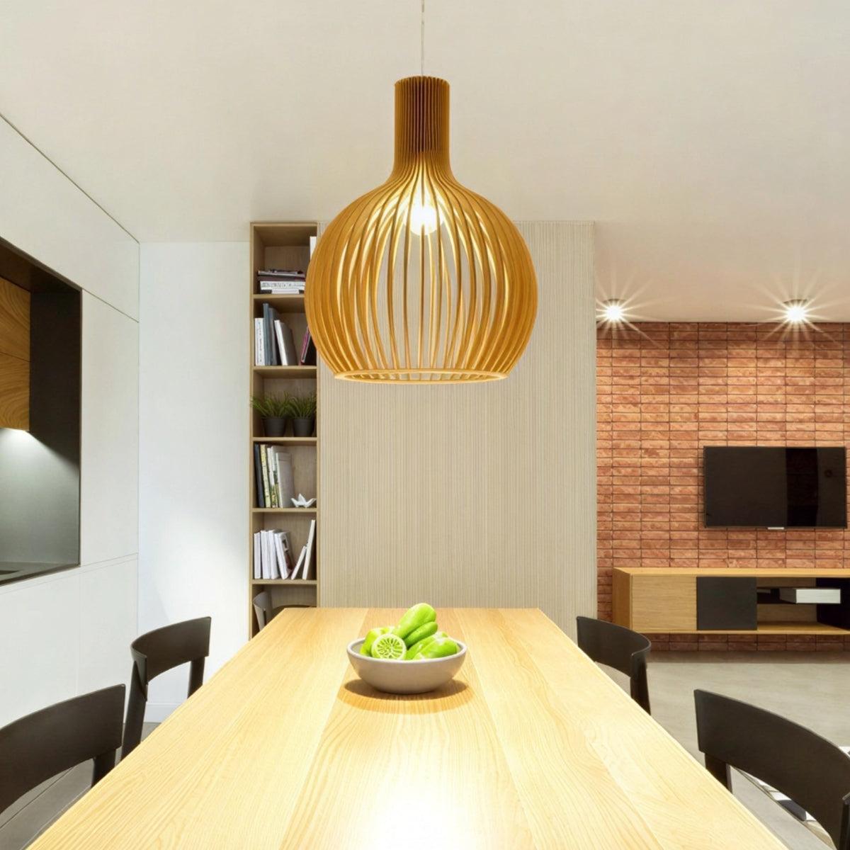 Wood Cage Pendant Light With Slat Shade, E26 Base, Adjustable Cord, Three Sizes - Image 3