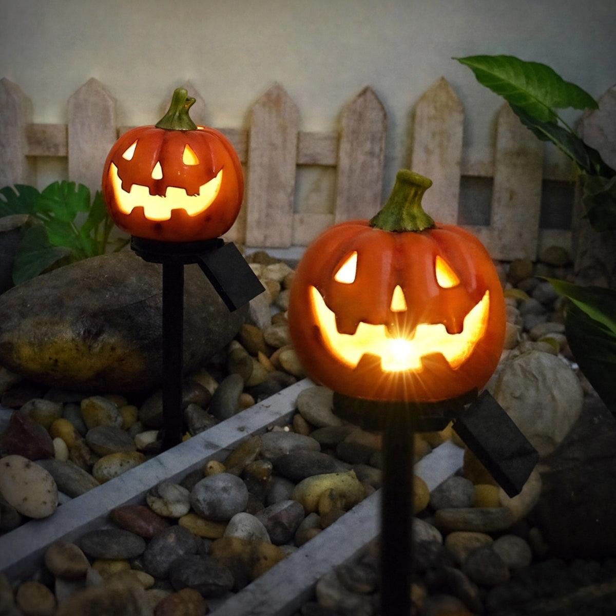 Pumpkin Solar Pathway Lights, Halloween LED Garden Stakes, 15.7 in, Six Styles