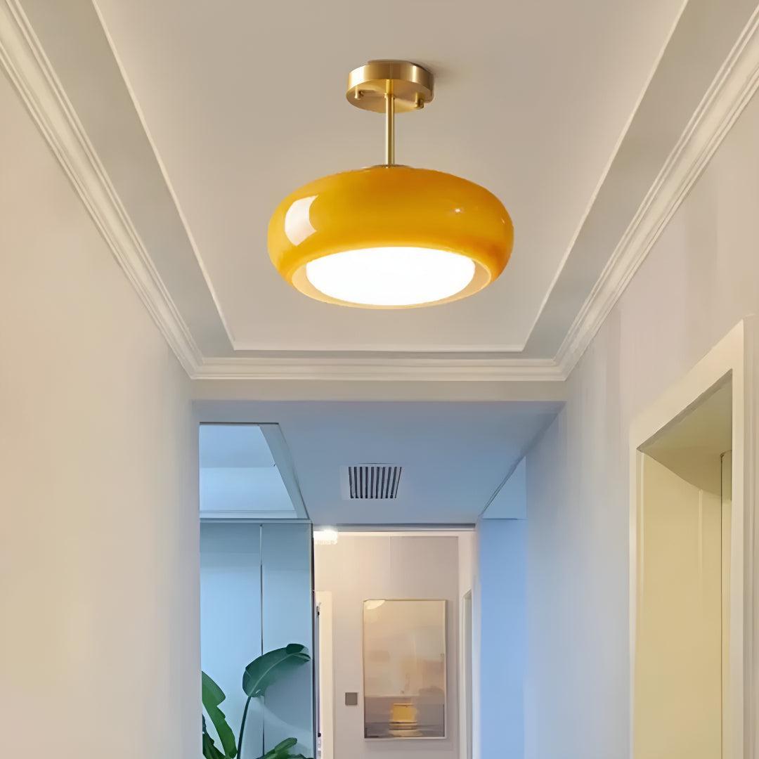 Semi Flush Mount Ceiling Light With Glossy Glass Shade, Mid-Century Design, 11 in - Image 3