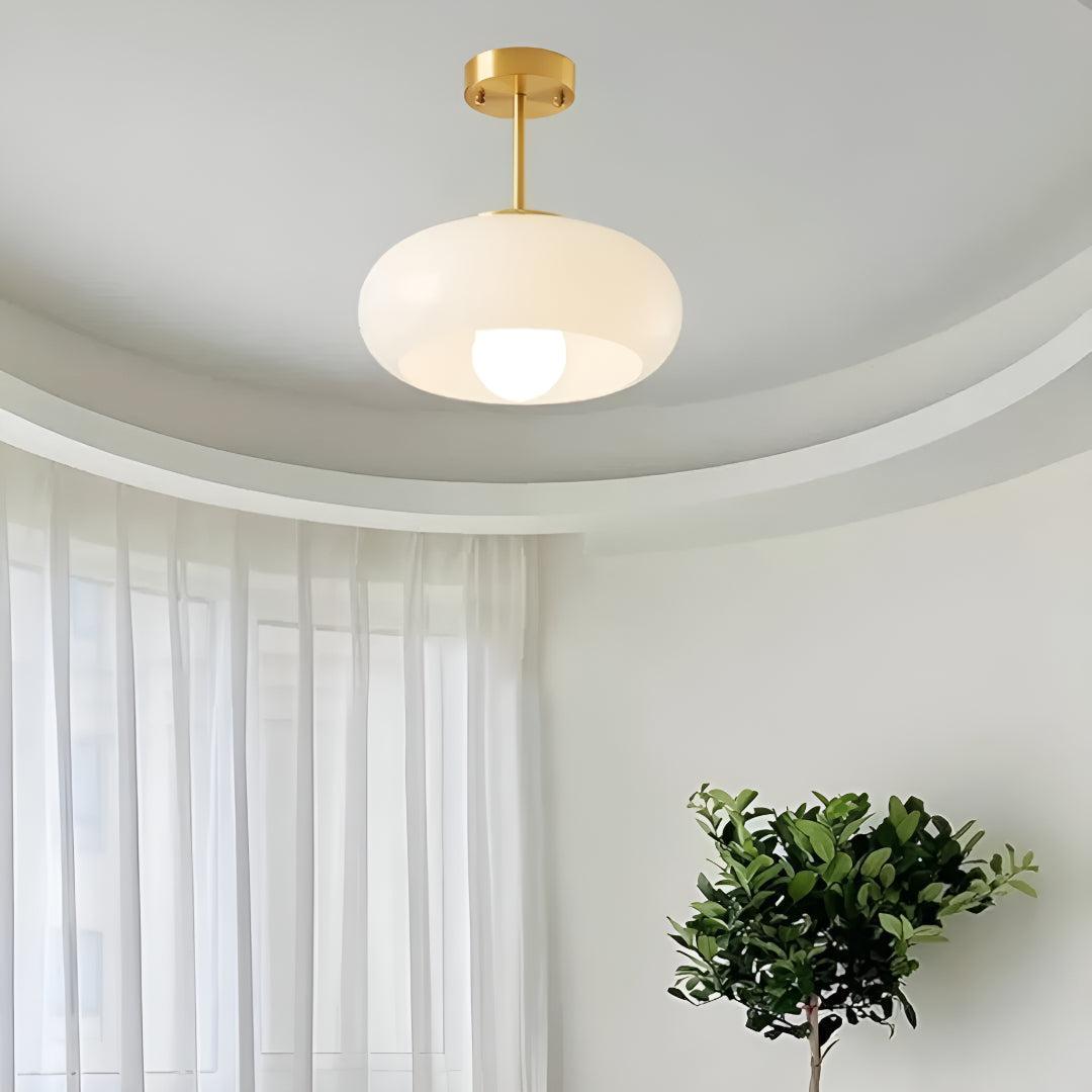 Semi Flush Mount Ceiling Light With Glossy Glass Shade, Mid-Century Design, 11 in - Image 5